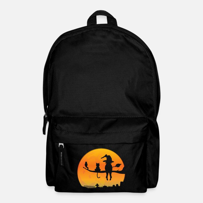 Cat Witch Owl Vintage Cemetery Halloween - Backpack - black