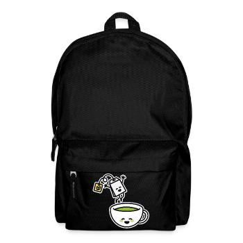 Funny Matcha Green Tea Kawaii Cartoon Teacup - Backpack - black - Front
