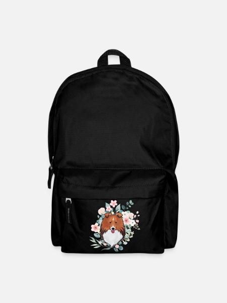 Sable shetland sheepdog with flowers - Backpack - black
