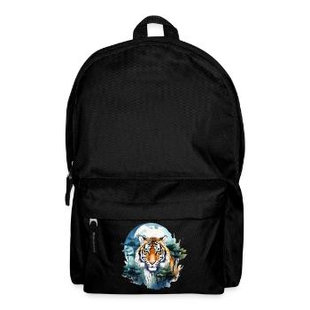 Tiger Big Cat Nature Forest Moon Night Watercolor - Backpack - black - Front