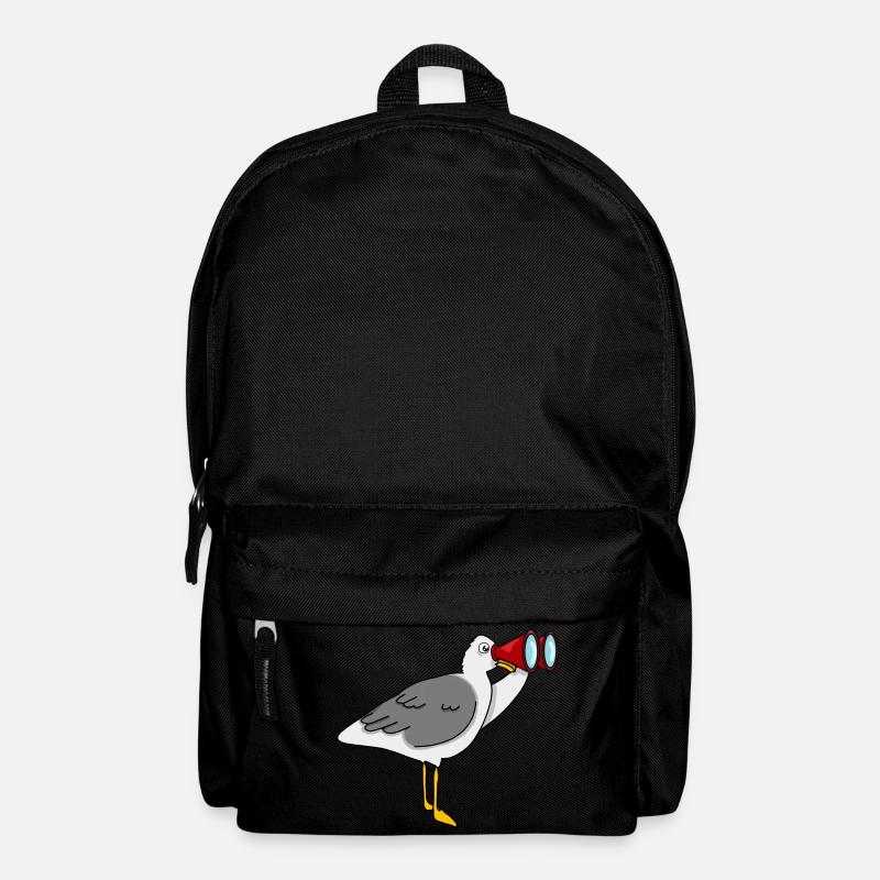 Möwe mit Fernglas schaut nach Fischbrötchen - Rucksack - Schwarz