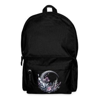 Crescent Moon in Silver, with Crystals and Flowers - Backpack - black - Front