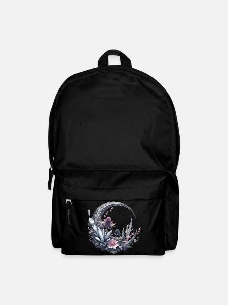 Mondsichel in Silber, mit Kristalle und Blumen - Rucksack - Schwarz