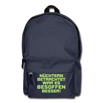 nüchtern besoffen betrunken Bier Kneipe Party Fun - Rucksack - Navy - Vorne