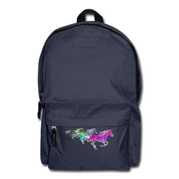 wild colorful cute horses, drawn artistically - Backpack - navy - Front