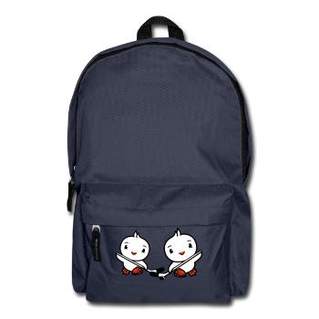 2 Birds Playing Hockey Sport Puck Two Stick - Backpack - navy - Front