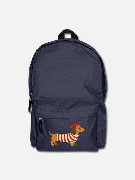 Süßer Dackel mit Baskenmütze im französischen Stil - Rucksack - Navy