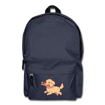 Cute Golden Retriever Puppy Running With Stick - Backpack - navy - Front