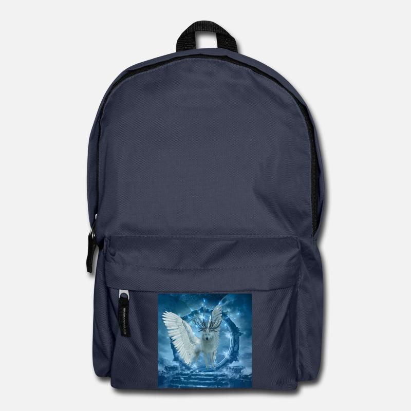 Awesome white wolf with wings - Backpack - navy
