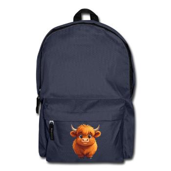 Vache des Highlands Souriante – Conception de bandes dessinées joyeuses - Sac à dos - bleu marine - Devant