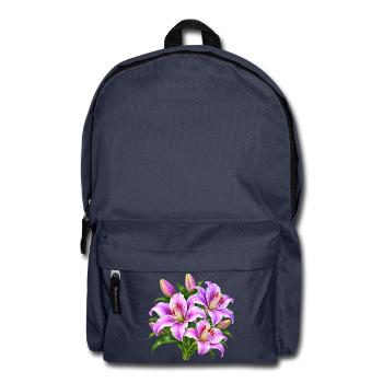 Rosa Lilien-Strauß-Druck - Rucksack - Navy - Vorne