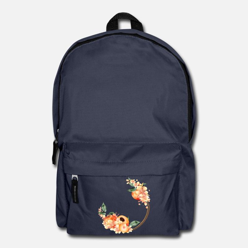 Pfirsichhälfte,Pfirsiche,Pfirsichblüten im Kranz - Rucksack - Navy