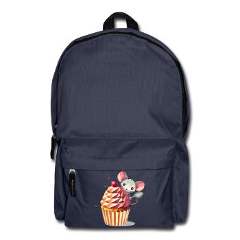 Süße Maus mit Cupcake – Design für Naschkatzen - Rucksack - Navy - Vorne