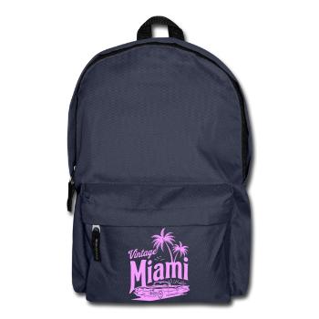 Vintage Miami Pink Palm Trees & Classic Car Design - Backpack - navy - Front