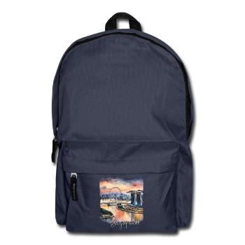 Aquarelle de Singapour, j’adore Singapour - Sac à dos - bleu marine - Devant