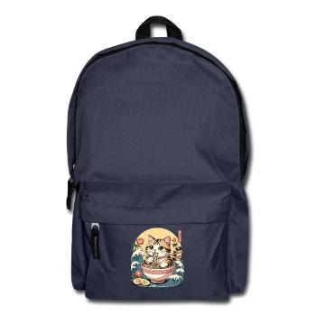 Ramen neko mignons chats mangeant des nouilles Kawaii Waves - Sac à dos - bleu marine - Devant