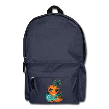 Jumping Fish at Tropical Sunset Palm Sea Beach - Backpack - navy - Front