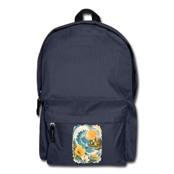 Sonne Meer Wellen Retro Strand Urlaub - Rucksack - Navy - Vorne
