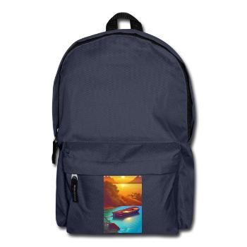 Landscape with lake, boat and mountains - Backpack - navy - Front