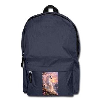 Pastelleinhorn bei Sonnenuntergang über der Burg - Rucksack - Navy - Vorne