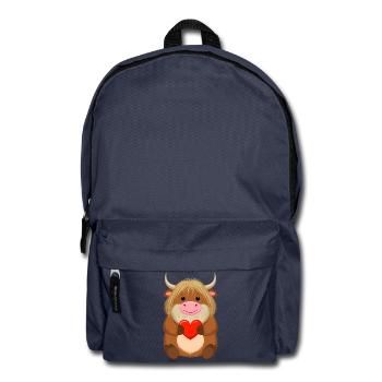 Comic Highland Kuh mit rotem Herz – Liebe Art - Rucksack - Navy - Vorne