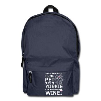 Asseyez-vous à la maison et buvez du vin avec mon Yorkie - Sac à dos - bleu marine - Devant
