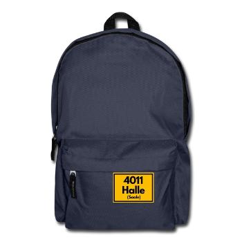 Place sign - then retro old zip code 4011 HALLE - Backpack - navy - Front