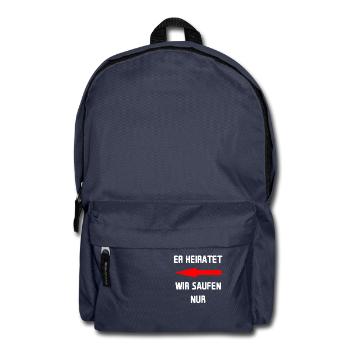 JGA Junggesellenabschied - Er heiratet wir saufen - Rucksack - Navy - Vorne