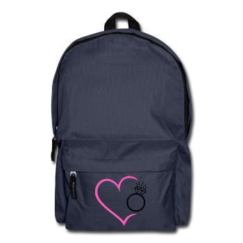 Herz mit Diamantring Ehering Ring Hochzeit Braut - Rucksack - Navy - Vorne