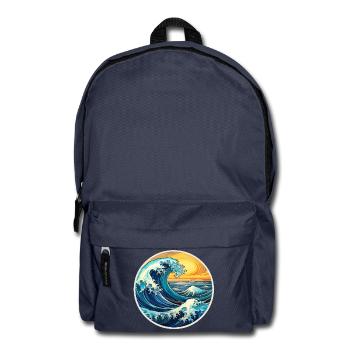 Large Wave Illustration – Maritime Retro Design - Backpack - navy - Front