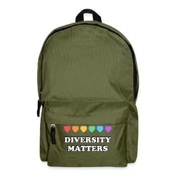Vielfalt ist wichtig Regenbogenherzen - Rucksack - Olivgrün - Vorne