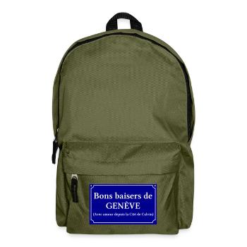 Genfer Strassenschild – Schweizerisches Gedenken - Rucksack - Olivgrün - Vorne