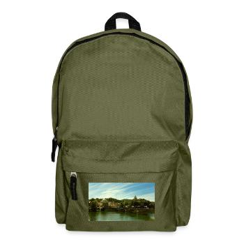 Panorama of the city by the river and bridge - Backpack - olive green - Front