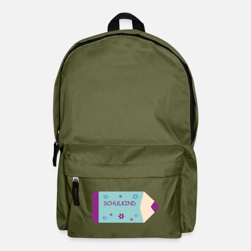 Buntstift - mint lila mit Blumen - Schulkind  - Rucksack - Olivgrün