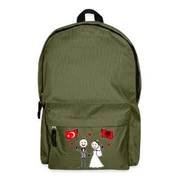 Wedding Couple Turkey Albania Flag - Backpack - olive green - Front
