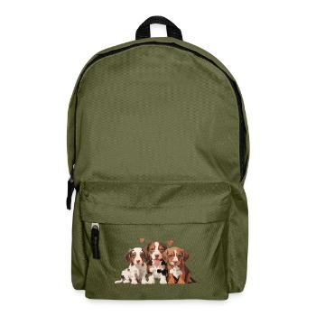 Welpen - 3 kleine Hunde mit Herzen - Rucksack - Olivgrün - Vorne