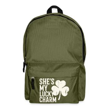 Sie ist mein Glücksbringer-Kleeblatt-Design - Rucksack - Olivgrün - Vorne