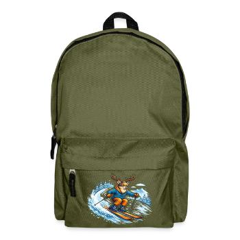 Funny Ski Deer – Comic Winter Sports Motif - Backpack - olive green - Front