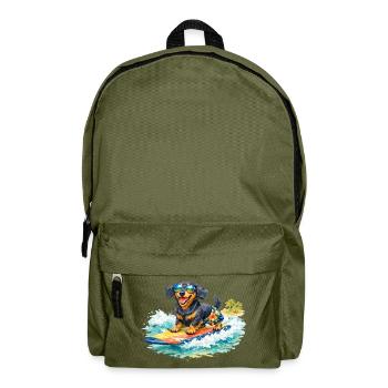 Dachshund Surfing in Sunshine - Backpack - olive green - Front