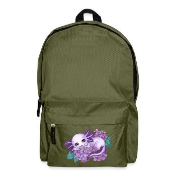 Axolotl in Lila mit Blume Blüte Hortensie - Rucksack - Olivgrün - Vorne