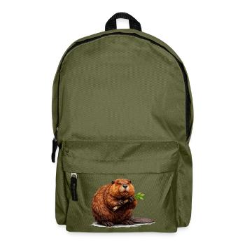 Beaver with branch forest animal illustration - Backpack - olive green - Front