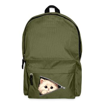 Chat chaton mignon à fermeture éclair - Sac à dos - vert olive - Devant