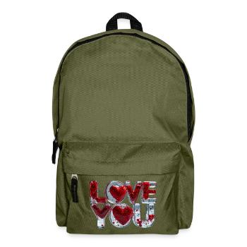 Love You – 3D Wasserbuchstaben voller Herzen - Rucksack - Olivgrün - Vorne