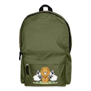 Löwe in der Mitte und wollige Gefährten - Rucksack - Olivgrün - Vorne