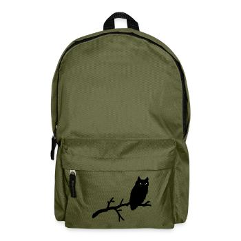Grimme Eule Silhouette mit grünen Augen auf Ast - Rucksack - Olivgrün - Vorne