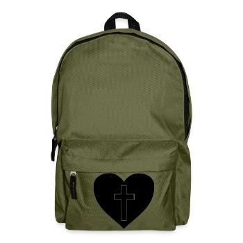 Kreuz in Herz Geschenk Geschenkidee - Rucksack - Olivgrün - Vorne
