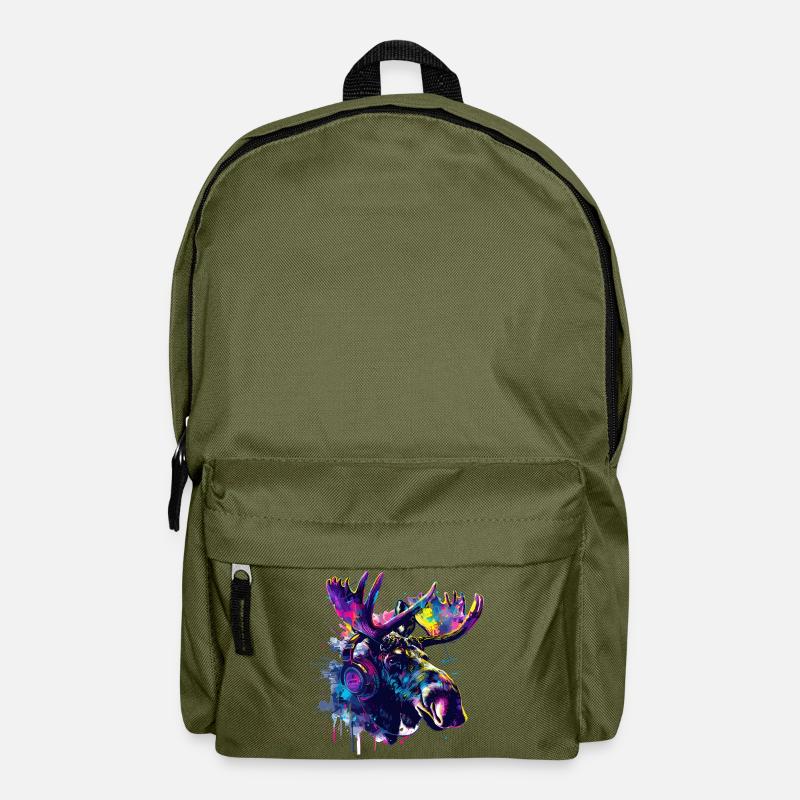Elch Elche Elchkopf mit Kopfhörer - Rucksack - Olivgrün
