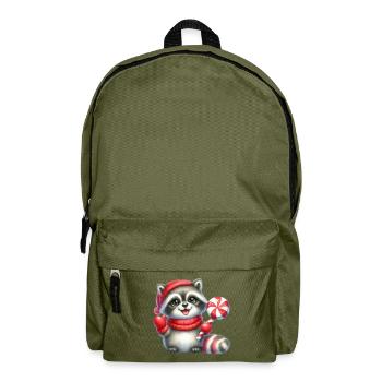 Cozy Raccoon With Candy Cane - Backpack - olive green - Front