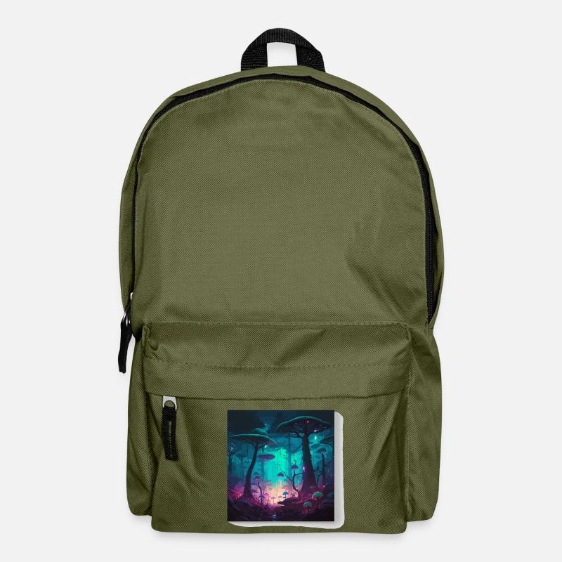 Neon Forest of Glowing Mushrooms - Backpack - olive green
