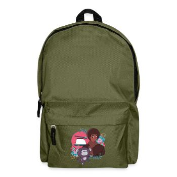 Anime Boy and Soccer Monkey with Prosthetic - Backpack - olive green - Front